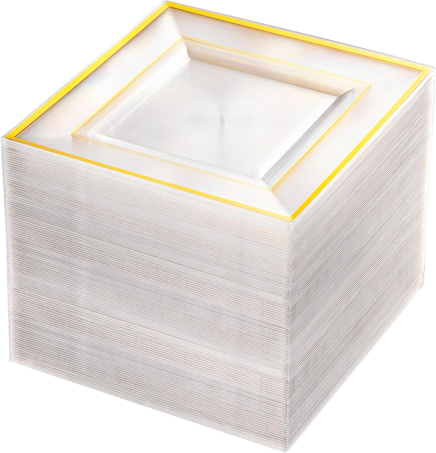 Clear Gold Square Plastic Plates-6inch Disposable Cake Plates- Premium Hard Square Small Appetizer Plates for Wedding/Party — view 11