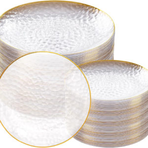 Clear Gold Plastic Plates,Disposable Plates With Rim,Heavy-duty Plates,Hammered Party Plates Include 30Clear Dessert-Platos,30Dinner-Platos for Wedding, Party — view 9
