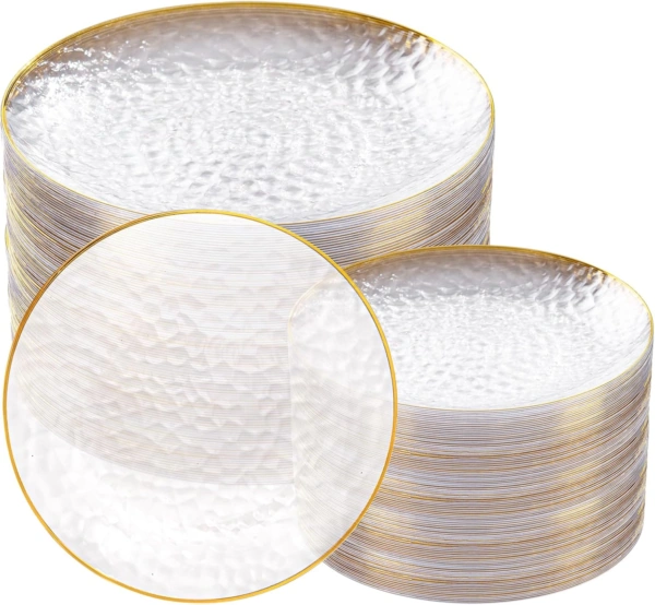 Clear Gold Plastic Plates,Disposable Plates With Rim,Heavy-duty Plates,Hammered Party Plates Include 30Clear Dessert-Platos,30Dinner-Platos for Wedding, Party — view 9