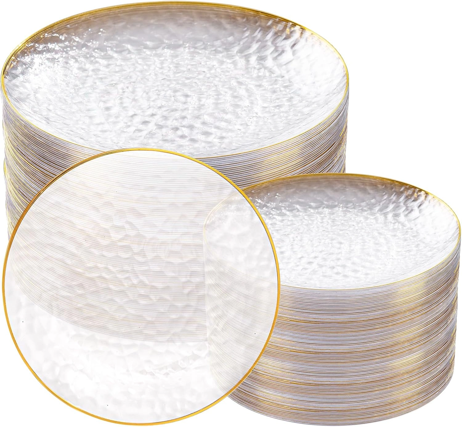 Clear Gold Plastic Plates,Disposable Plates With Rim,Heavy-duty Plates,Hammered Party Plates Include 30Clear Dessert-Platos,30Dinner-Platos for Wedding, Party — view 9