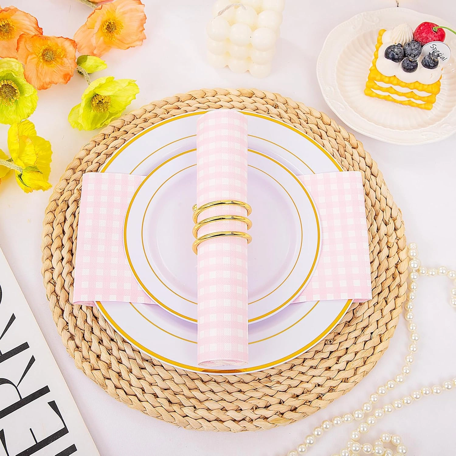Pink Gingham Paper Napkins — view 13