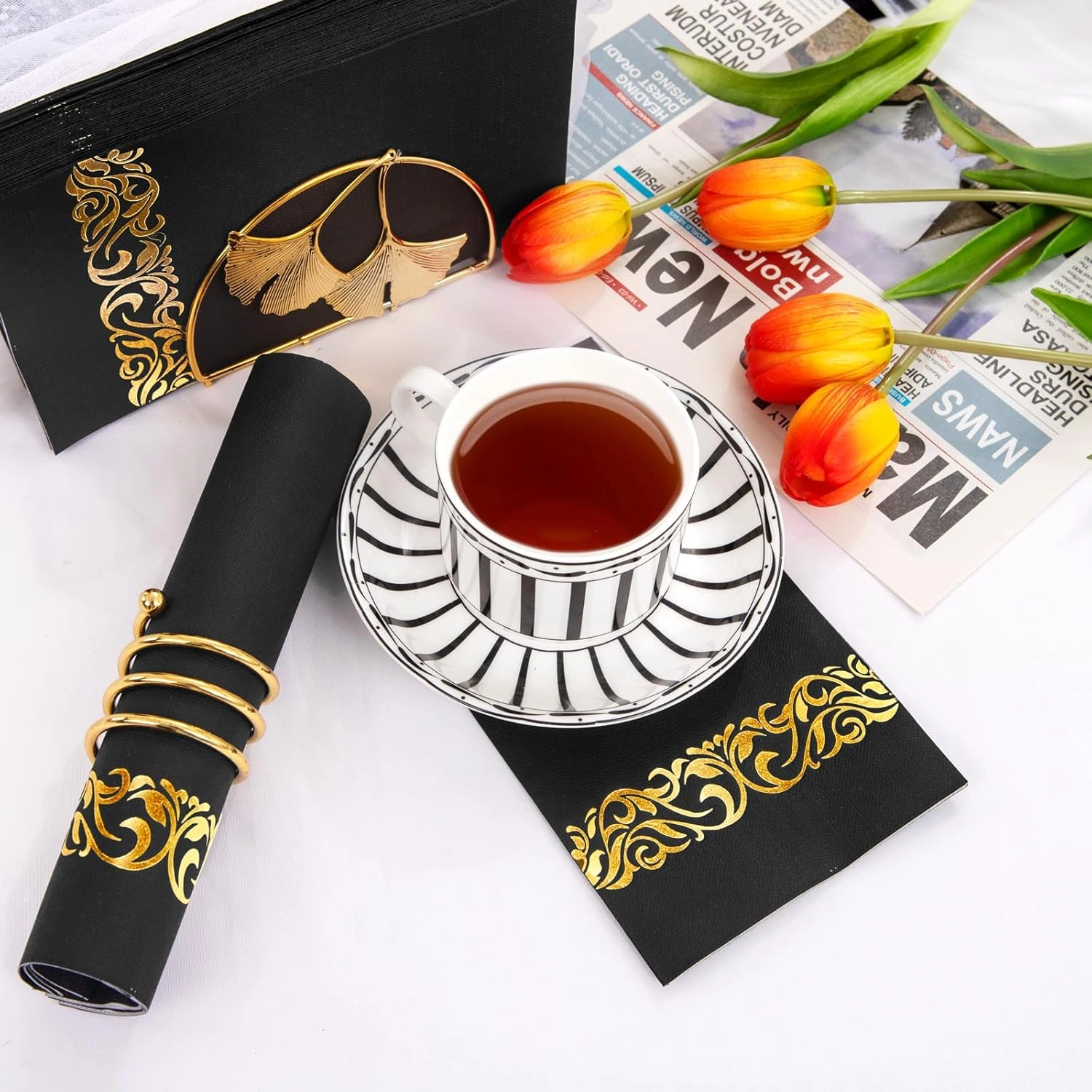 Black And Gold Napkins Disposable-3ply Paper Napkins Rim — view 14