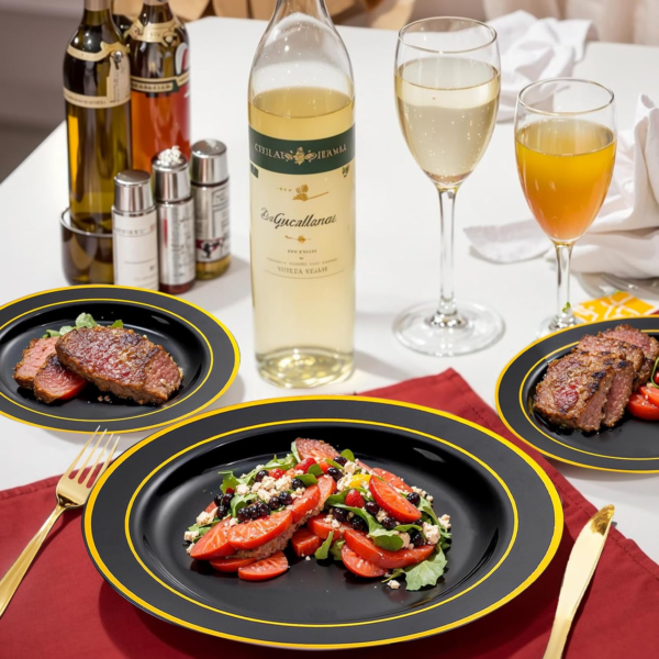 Black & Gold Deluxe Disposable Dinnerware Set — view 10
