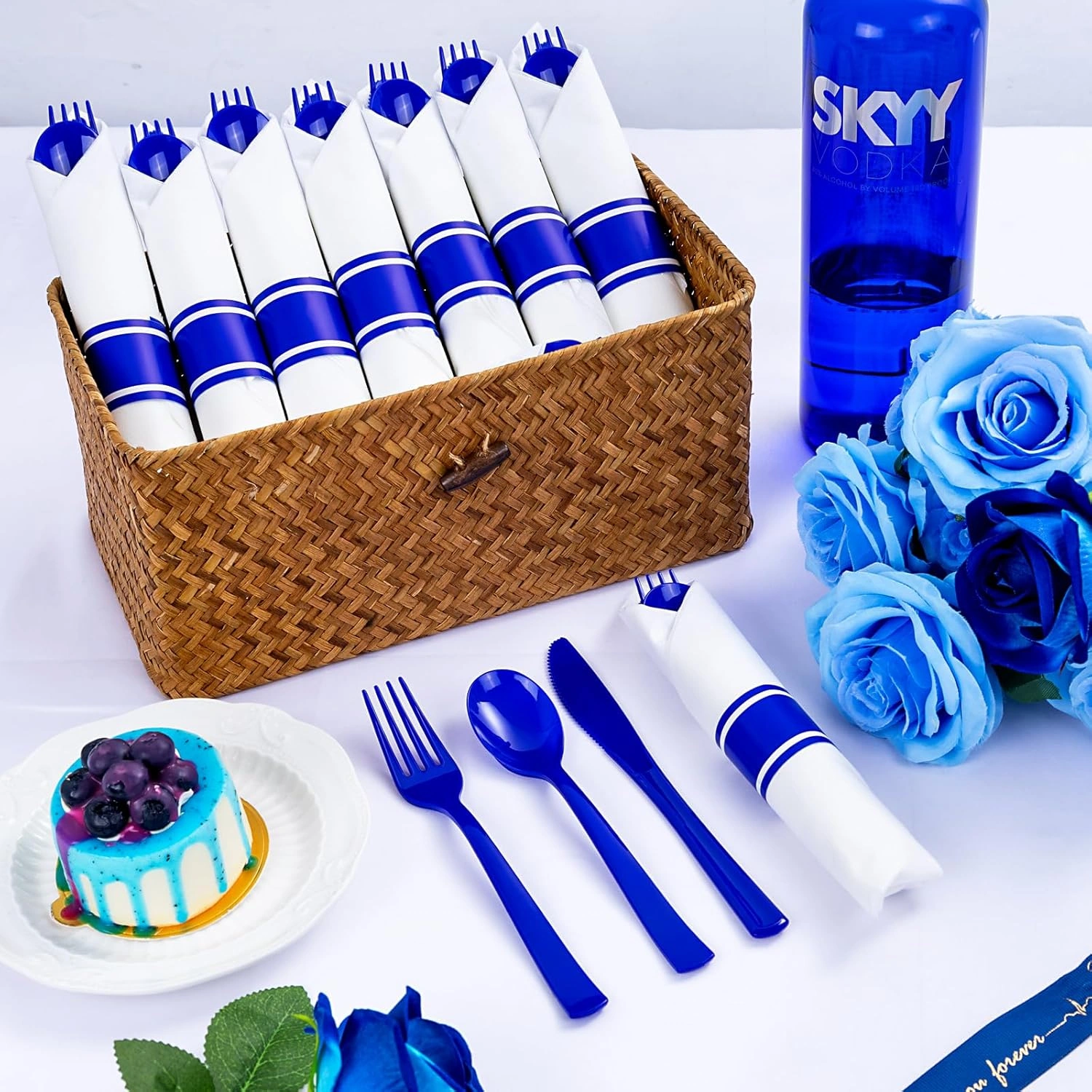 Blue Classic Pre Rolled Plastic Silverware Sets — view 12