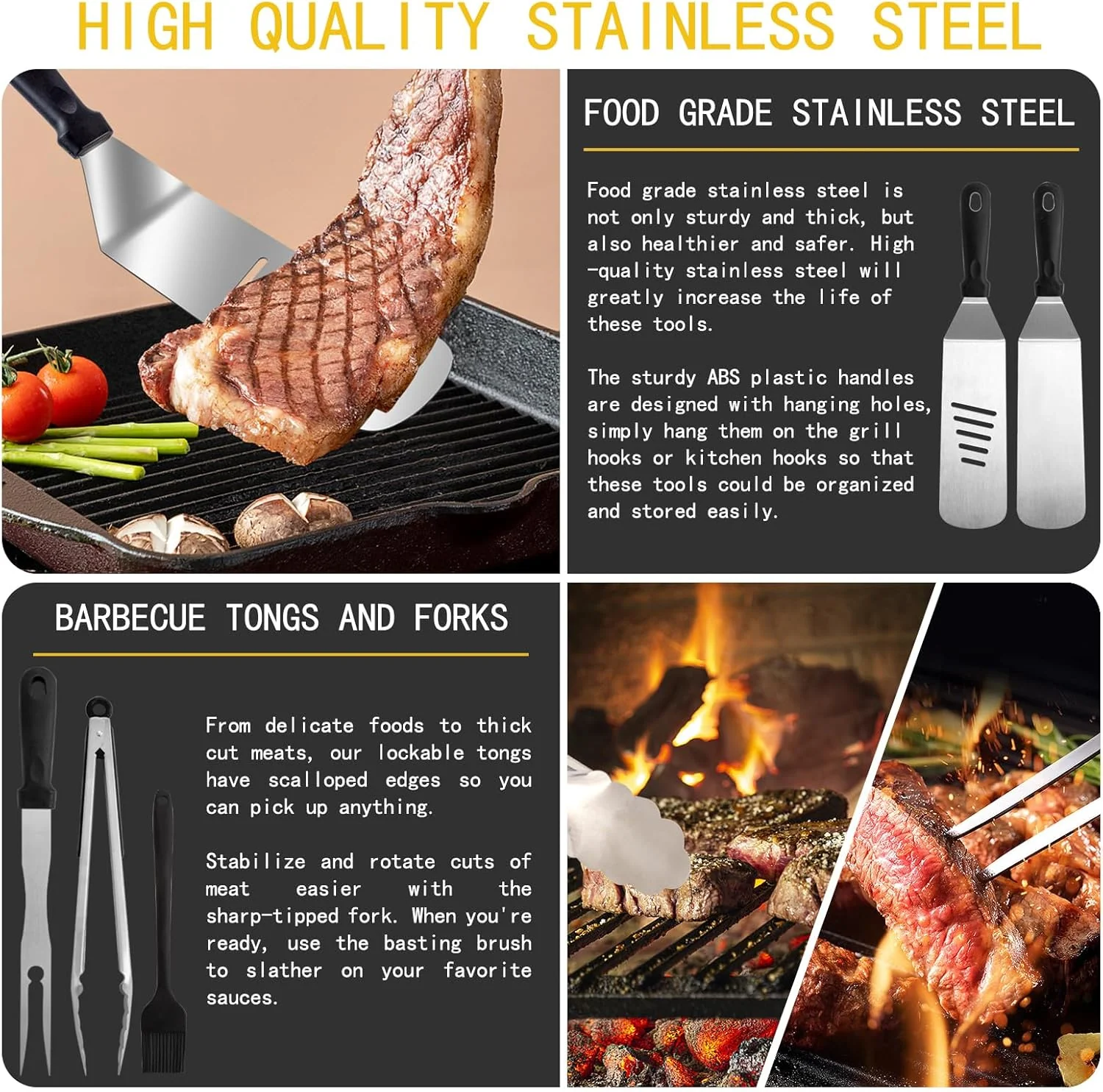 46pcs Blackstone Griddle Accessories Upgraded Barbecue Presses Flat Top Grill Tools for Camp Chef Griddle Cover Salt and Pepper Shakers Grill Black Tools Set Enlarged Spatula Gift Set (46 Pieces) — view 16