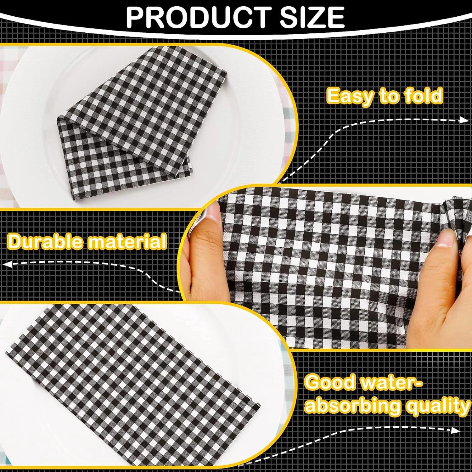 Black Gingham Paper Napkins — view 15