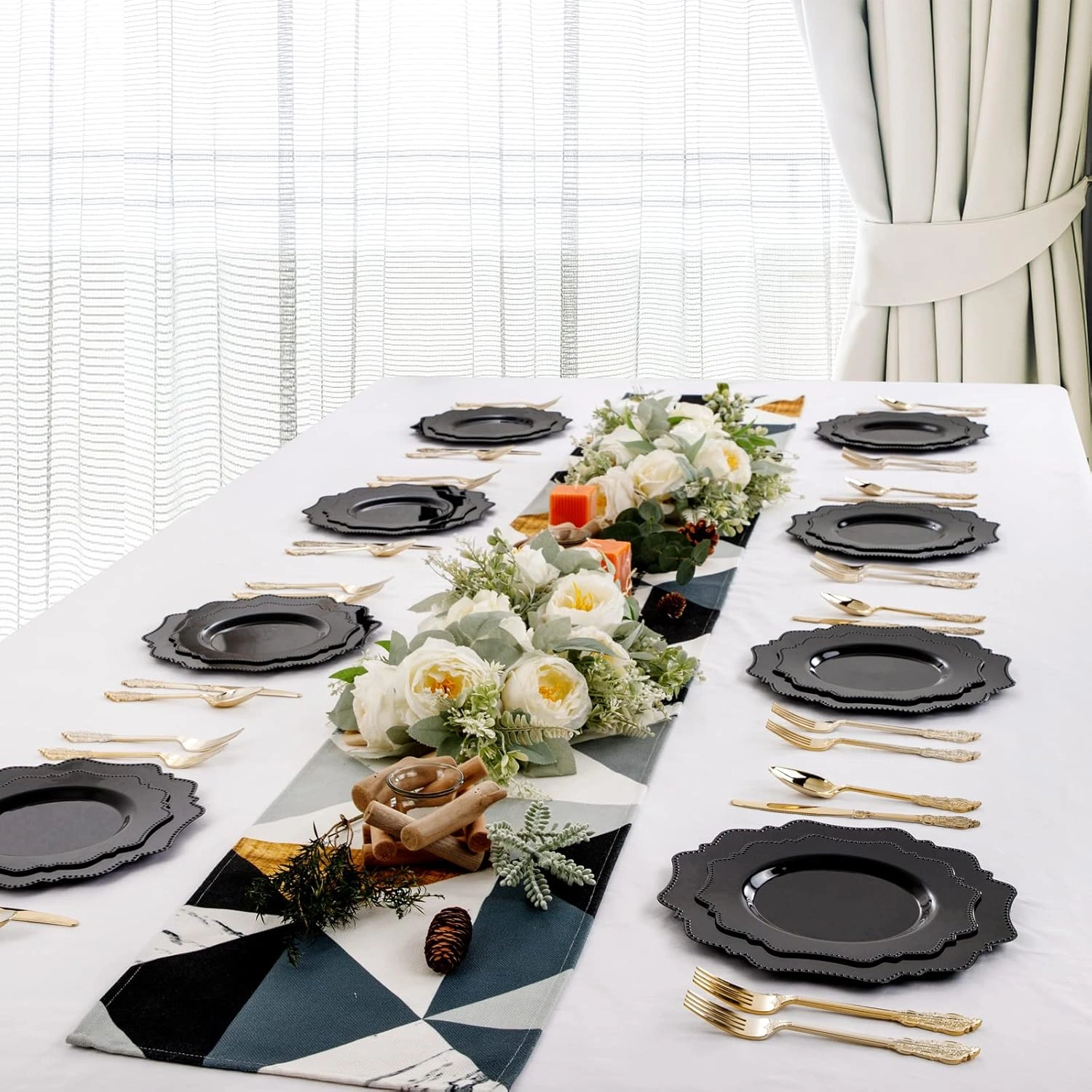 Black Disposable Plastic Plates-Heavy duty plate for party/wedding/anniversary 30 dinner plates and 30 dessert/salad plates — view 11