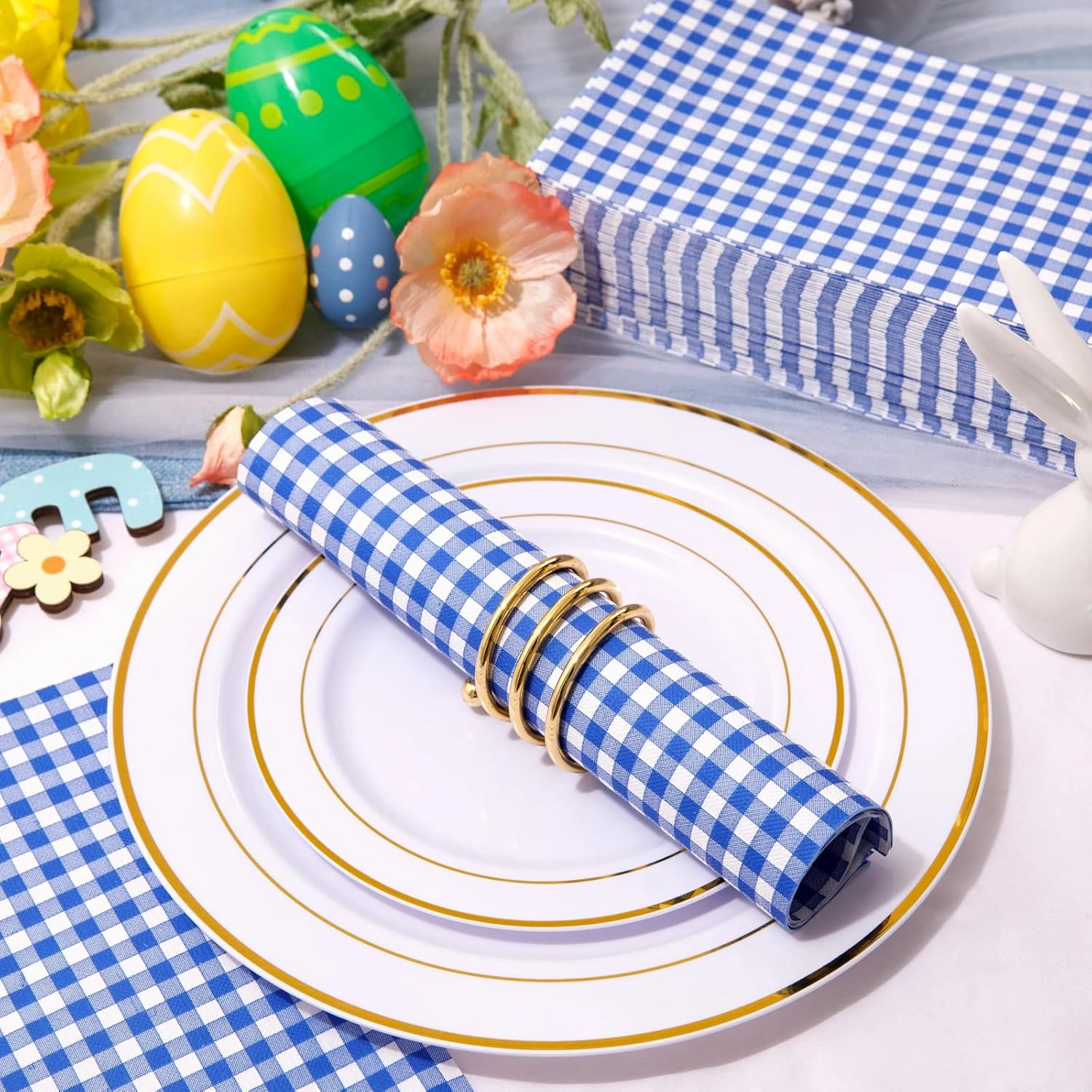 Blue Gingham Napkins Disposable-3ply Paper Napkins Rim — view 10