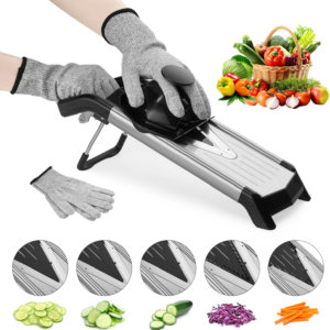 Silver Adjustable Mandoline Food Slicer for Kitchen-Mandolin,Potato,Tomato,Carrot,Vegetable,Fruit and Onion Cutter-Adjustable Stainless Steel-Include 1 Pair Cut-Resistant Gloves — view 9