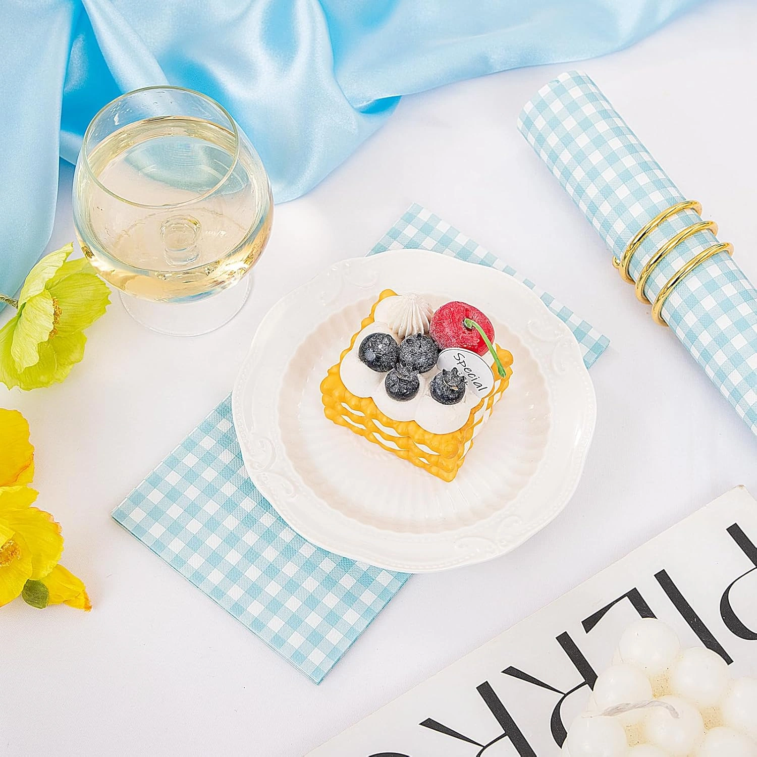 Baby Blue Gingham Paper Napkins — view 13