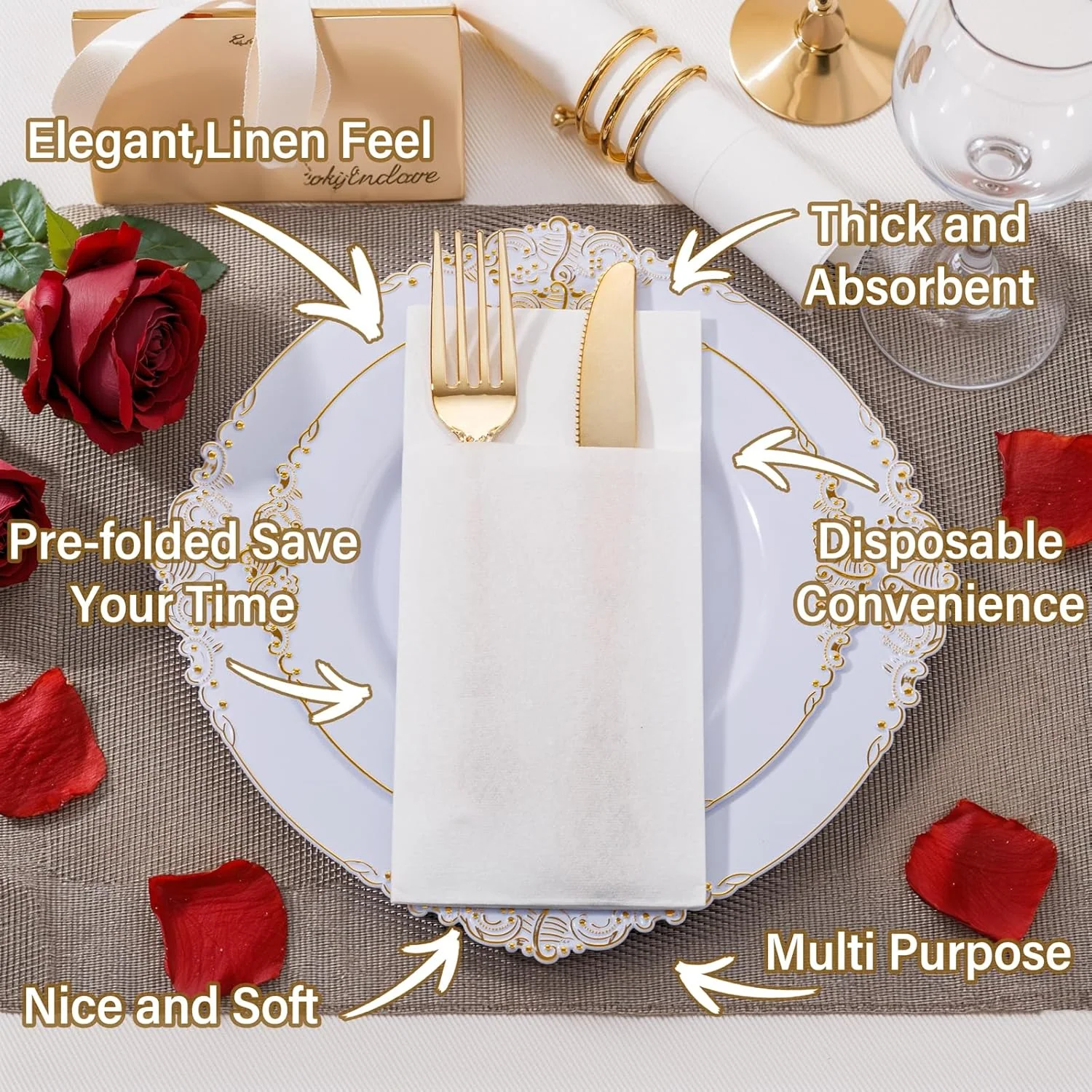 White Paper Napkins with Built-in Flatware Pocket — view 14