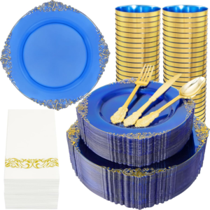 Blue & Gold Dinnerware Set for 50 Guests — view 11