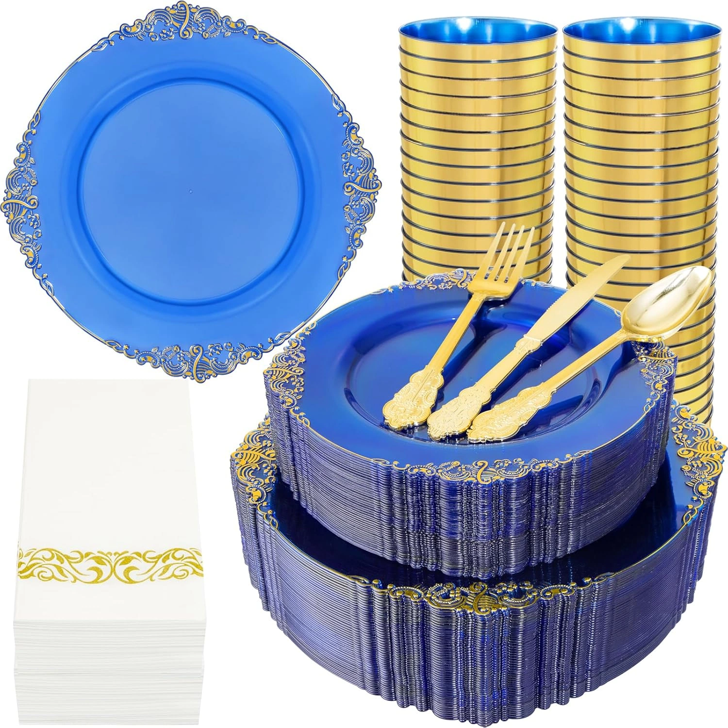 Blue & Gold Dinnerware Set for 50 Guests — view 11