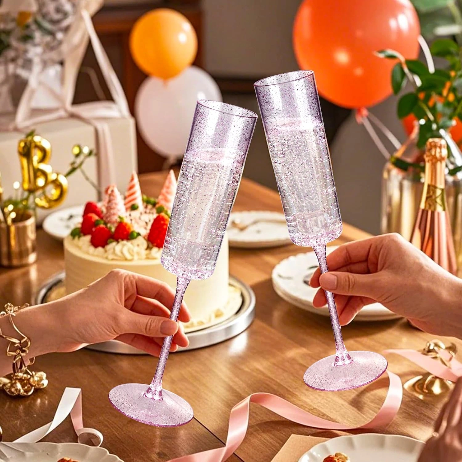 Rose Gold Glitter YOUBET Champagne Flutes Plastic — view 16