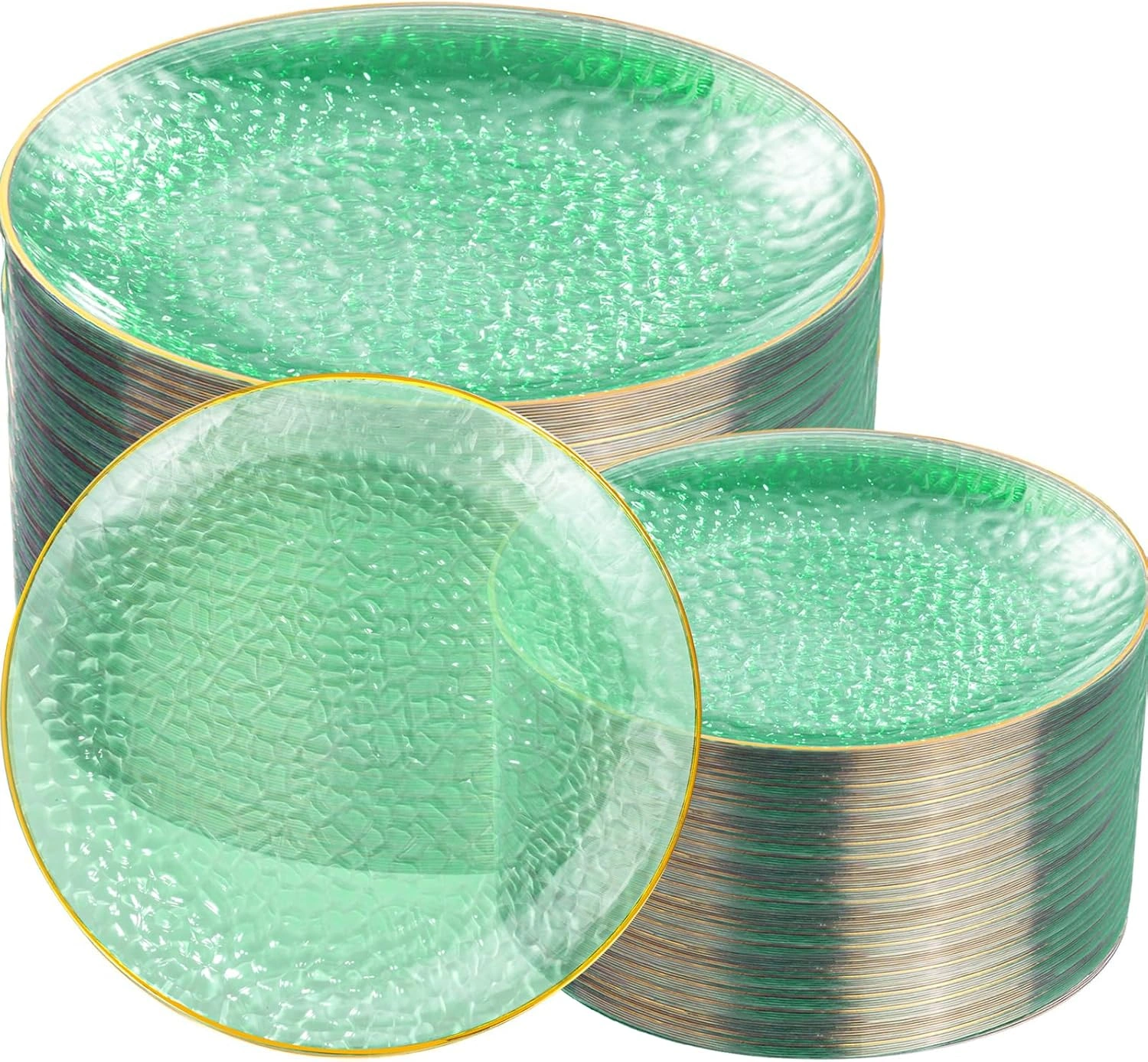 Clear Green Gold Plastic Plates,Disposable Plates With Rim,Heavy-duty Plates,Hammered Party Plates Include 30Clear Dessert-Platos,30Dinner-Platos for Wedding, Party — view 9