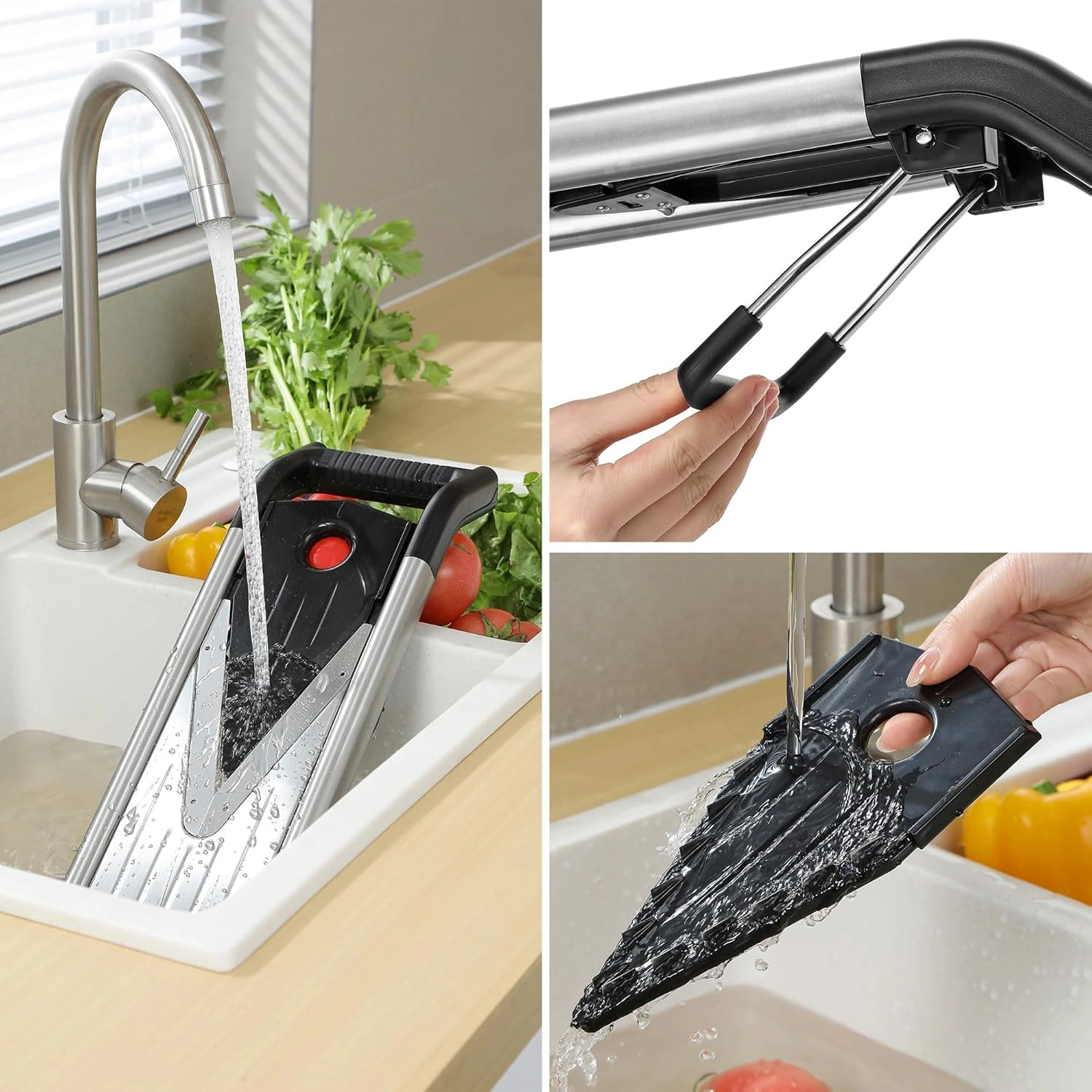 Silver Adjustable Mandoline Food Slicer for Kitchen-Mandolin,Potato,Tomato,Carrot,Vegetable,Fruit and Onion Cutter-Adjustable Stainless Steel-Include 1 Pair Cut-Resistant Gloves — view 13
