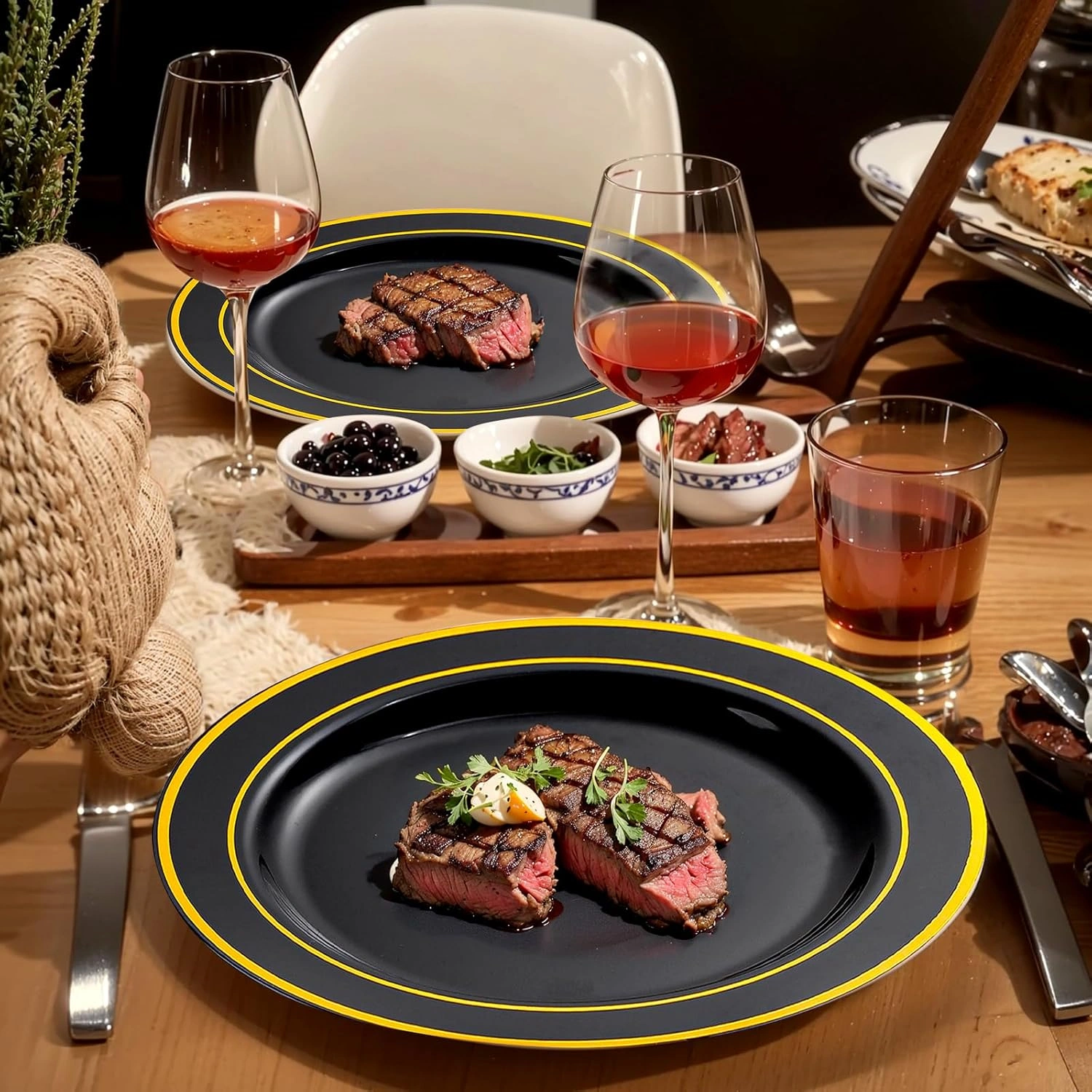 Black & Gold Deluxe Disposable Dinnerware Set — view 12