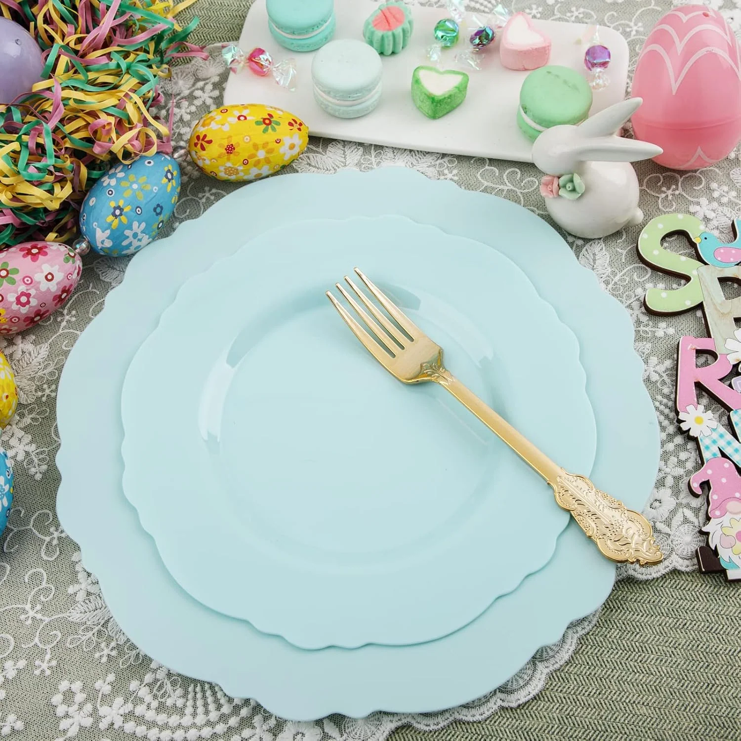 Mint Green Baroque Plastic Plates (60 Pieces) — view 16