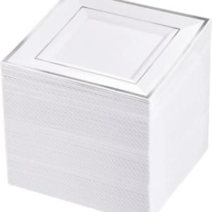 Silver Square Plastic Plates-6inch Disposable Cake Plates- Premium Hard Square Small Appetizer Plates for Wedding/Party — view 7