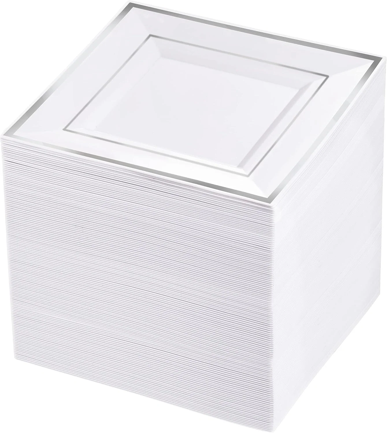 Silver Square Plastic Plates-6inch Disposable Cake Plates- Premium Hard Square Small Appetizer Plates for Wedding/Party — view 7