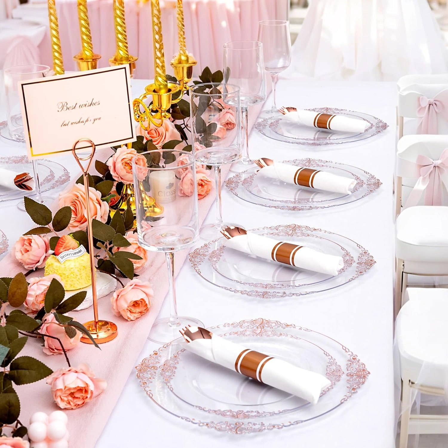 Rose Gold Classic Pre Rolled Plastic Silverware Sets — view 15