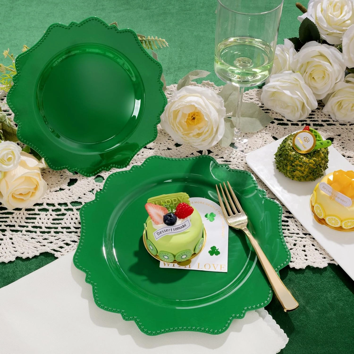 Green Disposable Plastic Plates-Heavy duty plate for party/wedding/anniversary 30 dinner plates and 30 dessert/salad plates — view 15