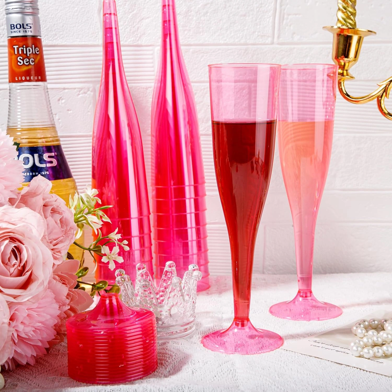 Clear Pink Plastic Champagne Flutes — view 10