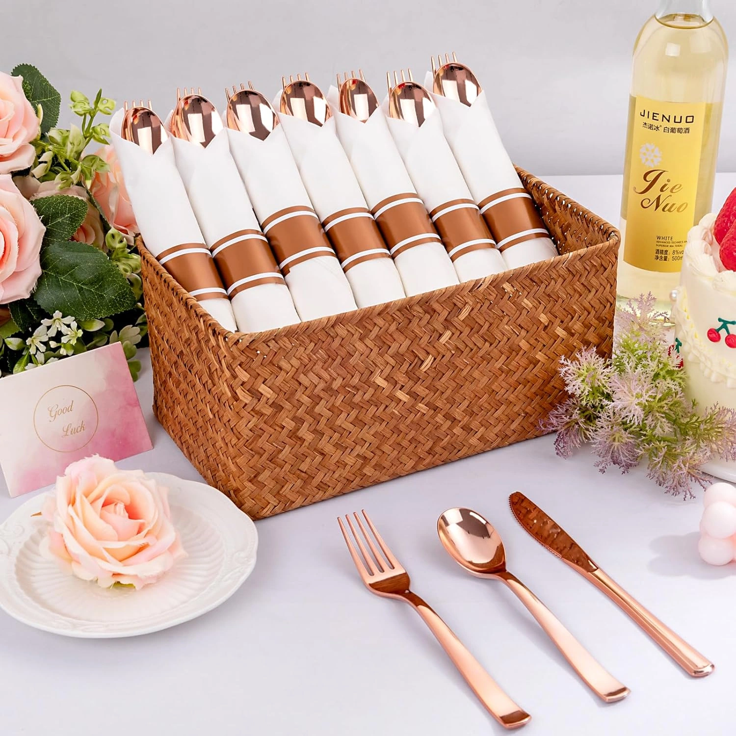 Rose Gold Classic Pre Rolled Plastic Silverware Sets — view 12