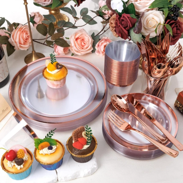 Clear Rose Gold Deluxe Disposable Dinnerware Set — view 16