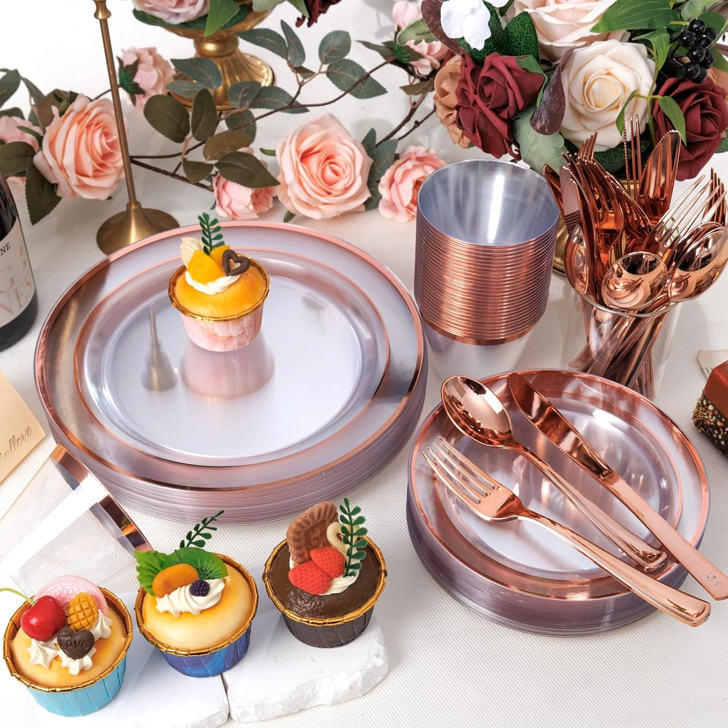 Clear Rose Gold Deluxe Disposable Dinnerware Set — view 16