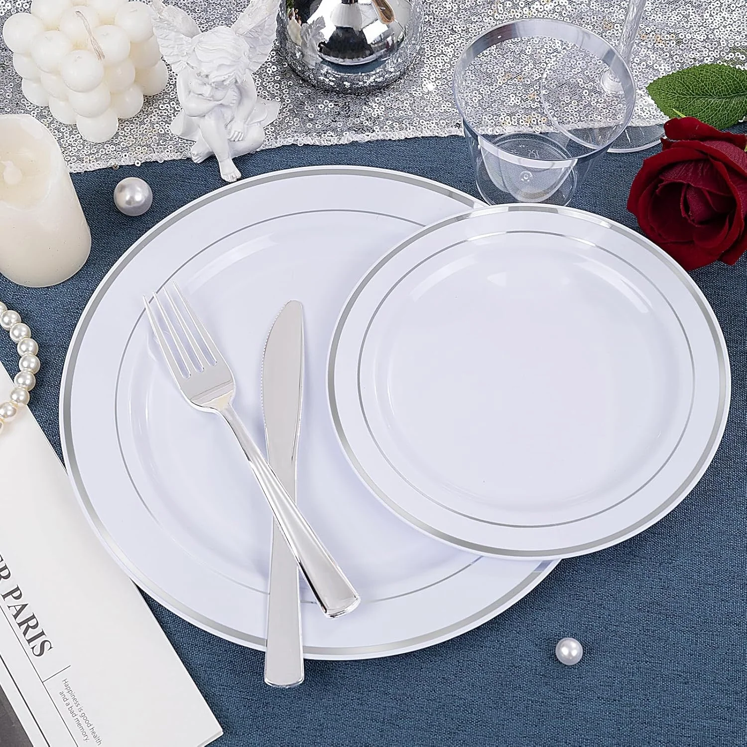 White And Silver Disposable Plates — view 12