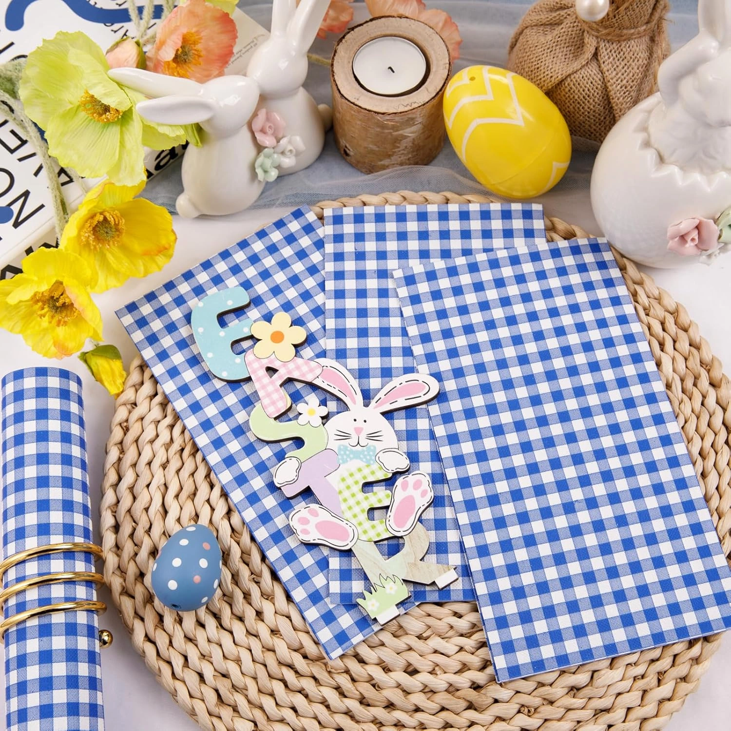 Blue Gingham Napkins Disposable-3ply Paper Napkins Rim — view 14