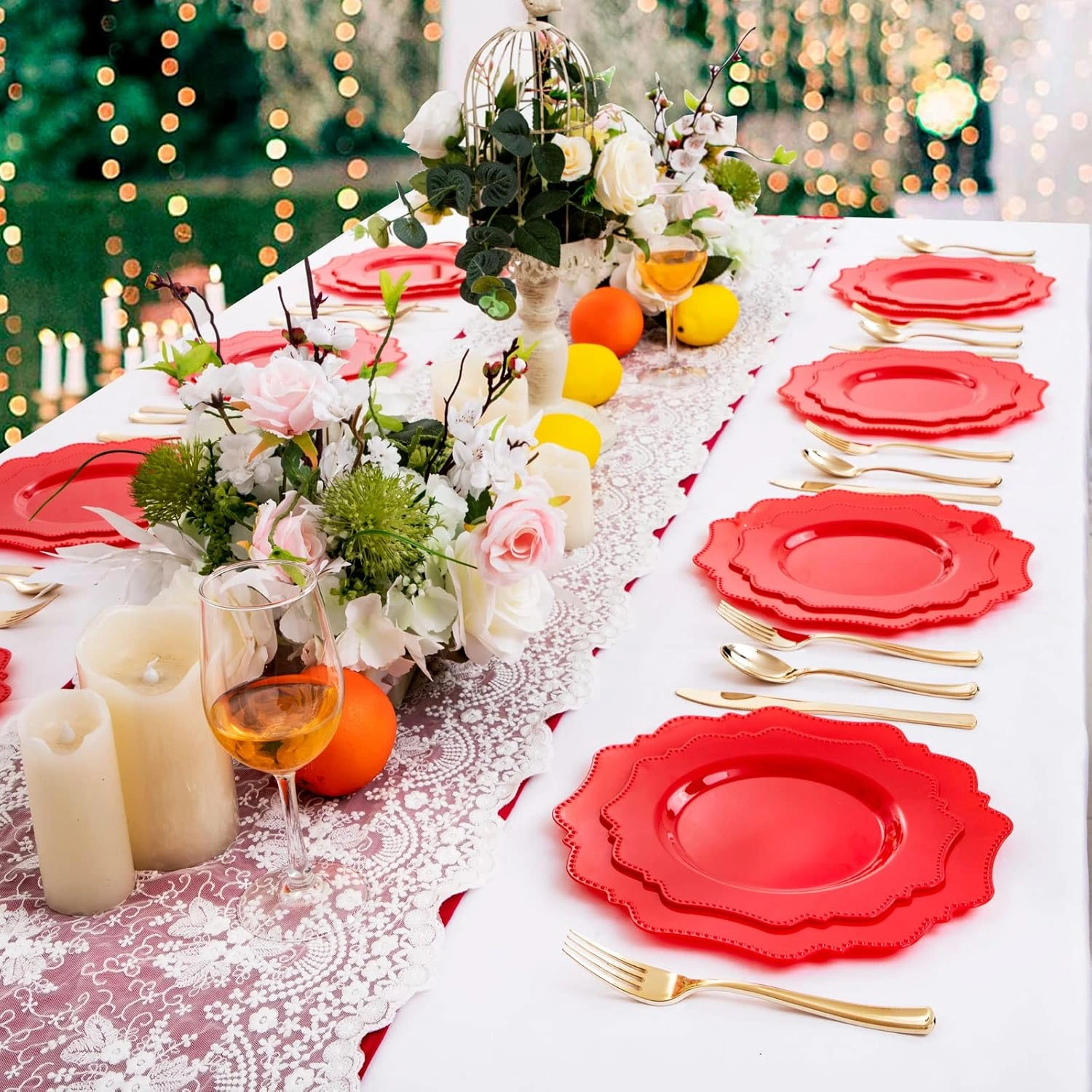 Red Disposable Plastic Plates-Heavy duty plate for party/wedding/anniversary 30 dinner plates and 30 dessert/salad plates — view 15