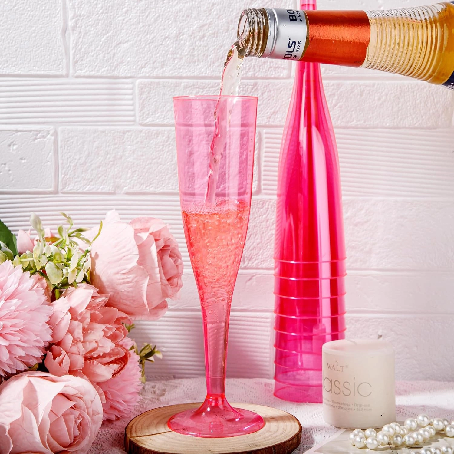 Clear Pink Plastic Champagne Flutes — view 12