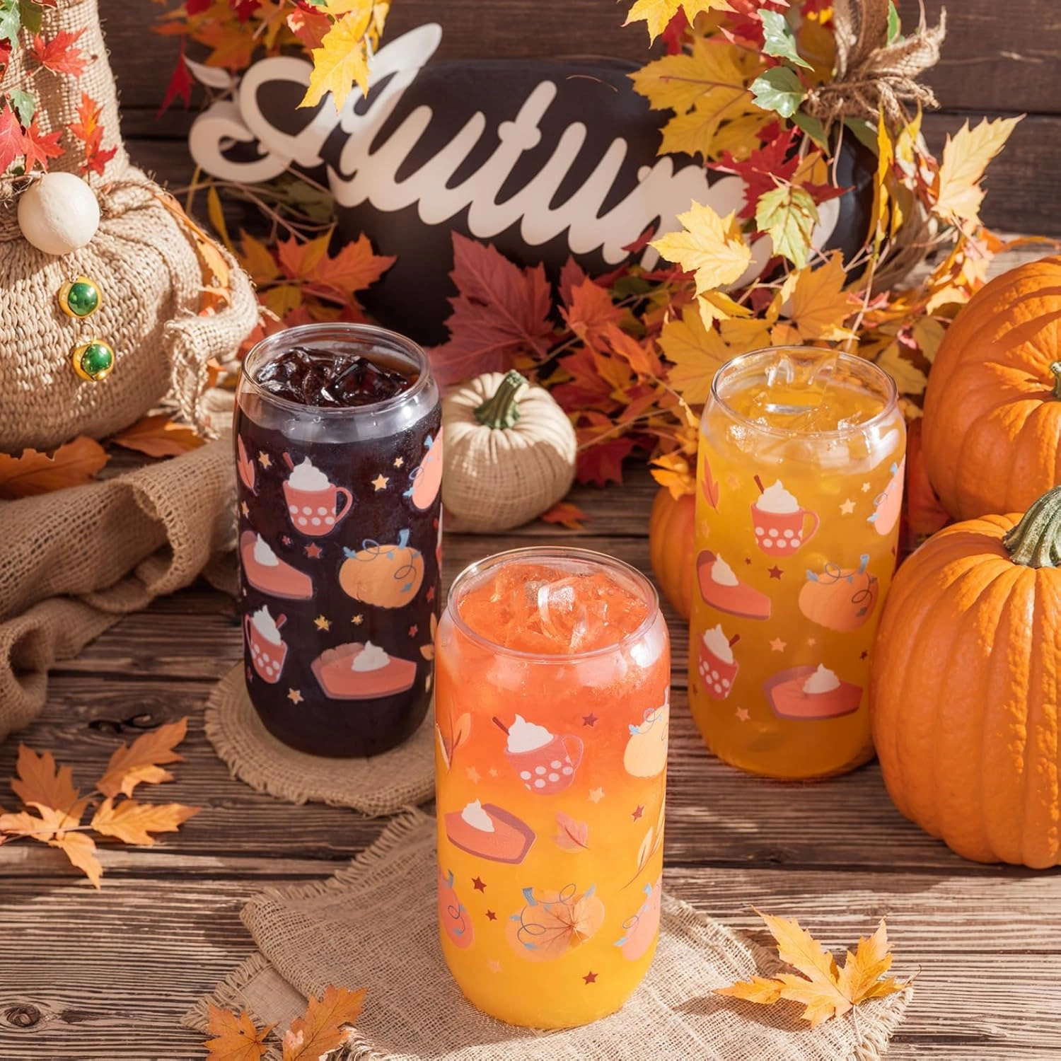 Pumpkin Print Can Shaped Cups with Lids & Straws (16 oz, 20 Pack) — view 15