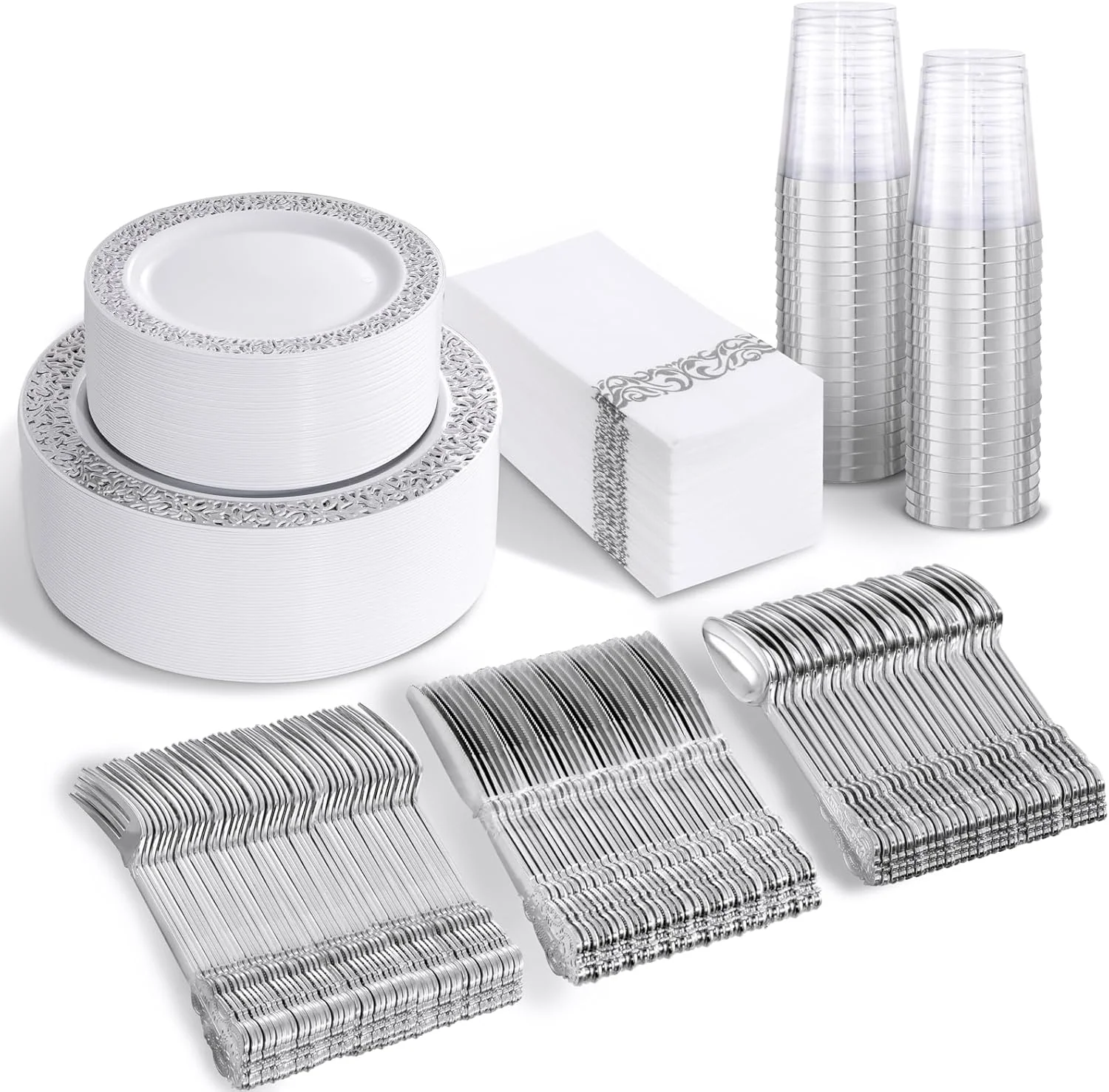 Silver Lace Design Deluxe Disposable Dinnerware Set with Napkins — view 8