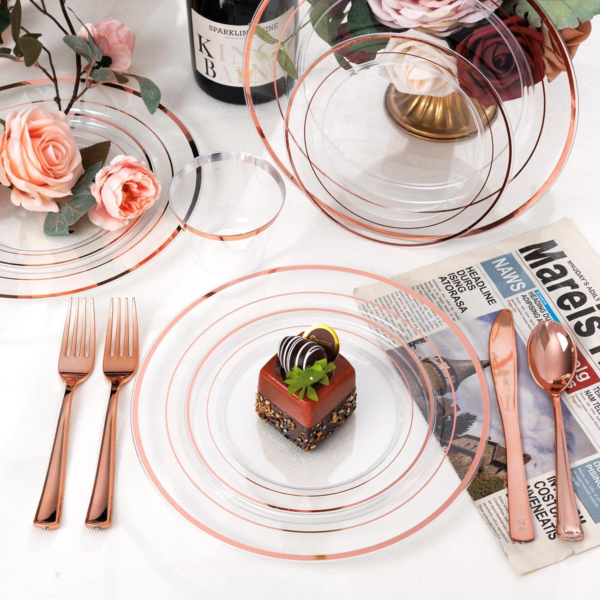 Clear Rose Gold Deluxe Disposable Dinnerware Set — view 13