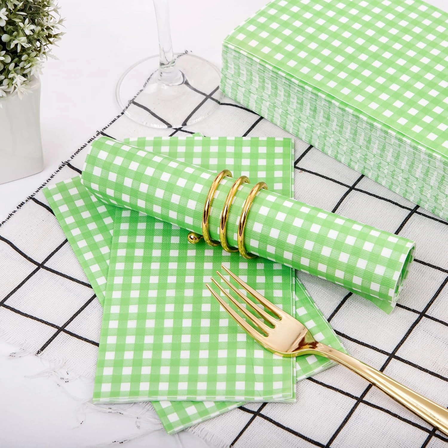 Green Gingham Paper Napkins — view 11