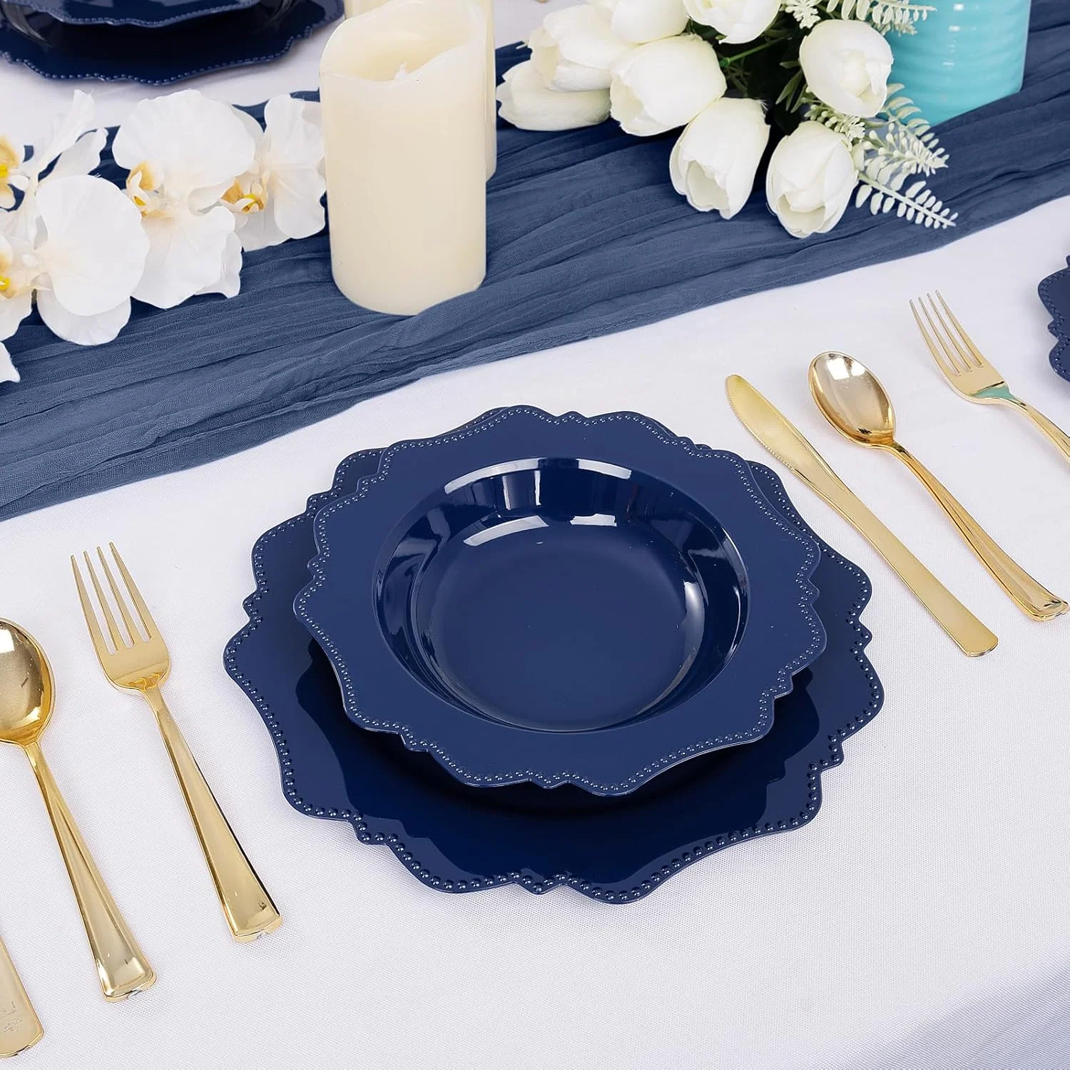 Navy Blue Plastic Party Bowls () 12 Oz Disposable Soup/Salad Bowl — view 14