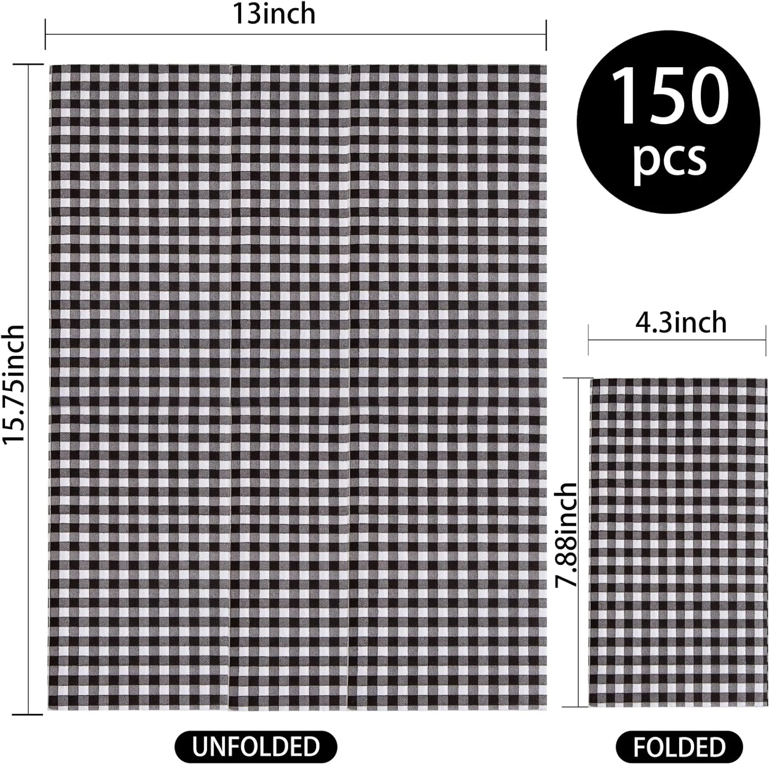 Black Gingham Paper Napkins — view 12