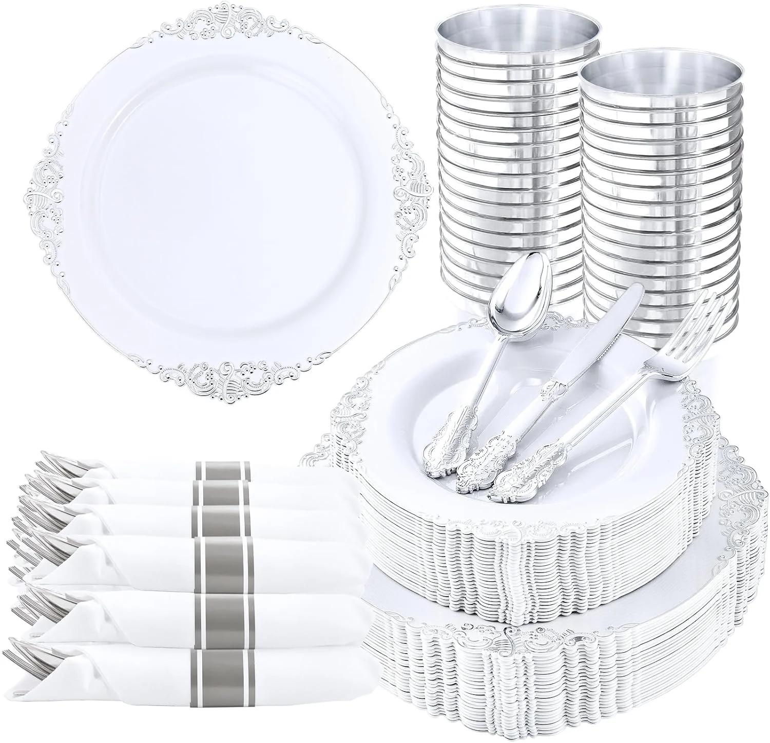 Silver & Gold Dinnerware Set for 50 Guests — view 11