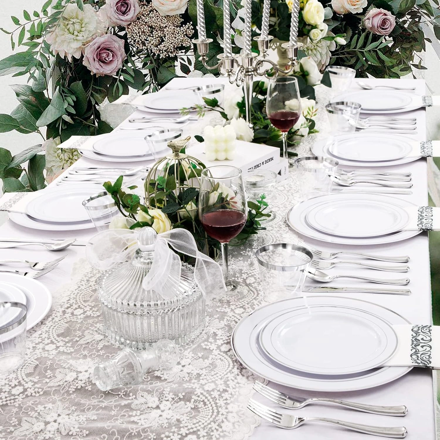 Silver Deluxe Disposable Dinnerware Set with Napkins — view 14