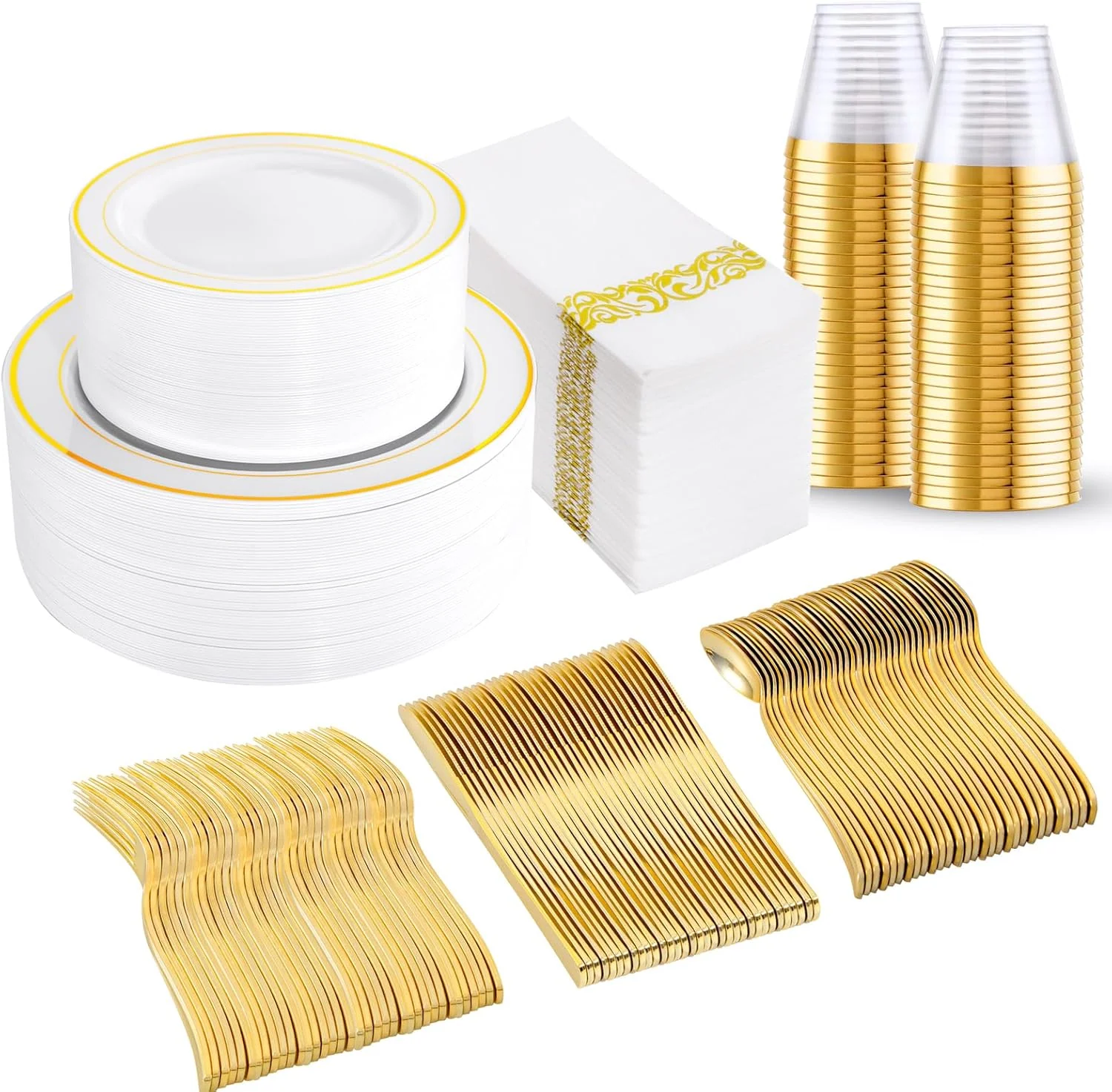 Gold Deluxe Disposable Dinnerware Set with Napkins — view 8