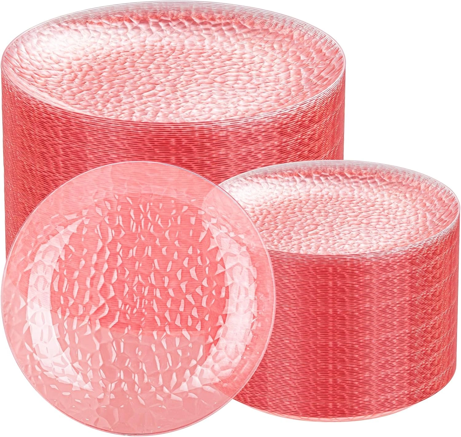 Clear Pink Plastic Plates,Disposable Plates With Rim,Heavy-duty Plates,Hammered Party Plates Include 30Clear Dessert-Platos,30Dinner-Platos for Wedding, Party (100 Pieces) — view 9