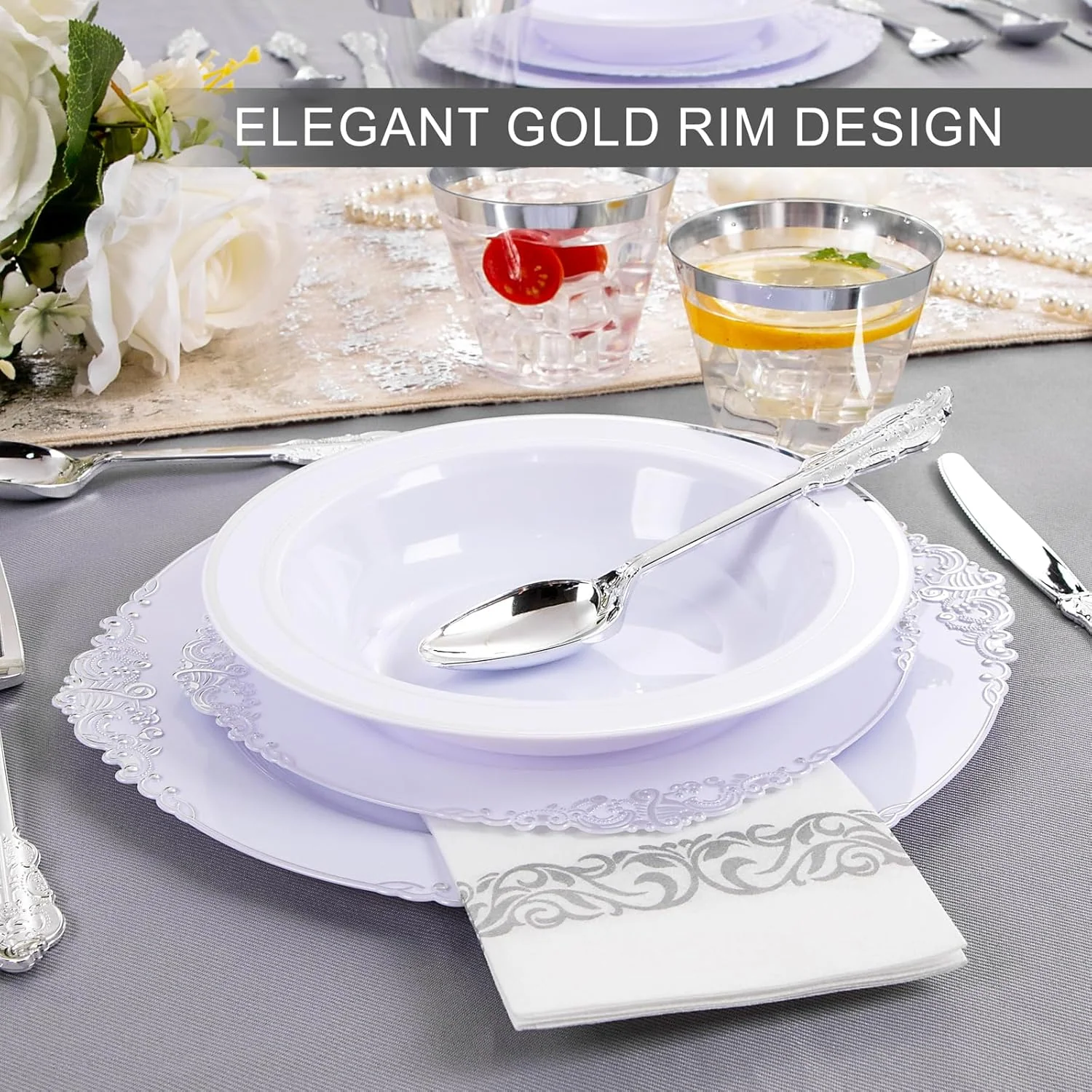 Silver Plastic Bowls with Gold Rim — view 15