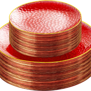 Clear Red Gold Plastic Plates,Disposable Plates With Rim,Heavy-duty Plates,Hammered Party Plates Include 30Clear Dessert-Platos,30Dinner-Platos for Wedding, Party (60 Pieces) — view 11