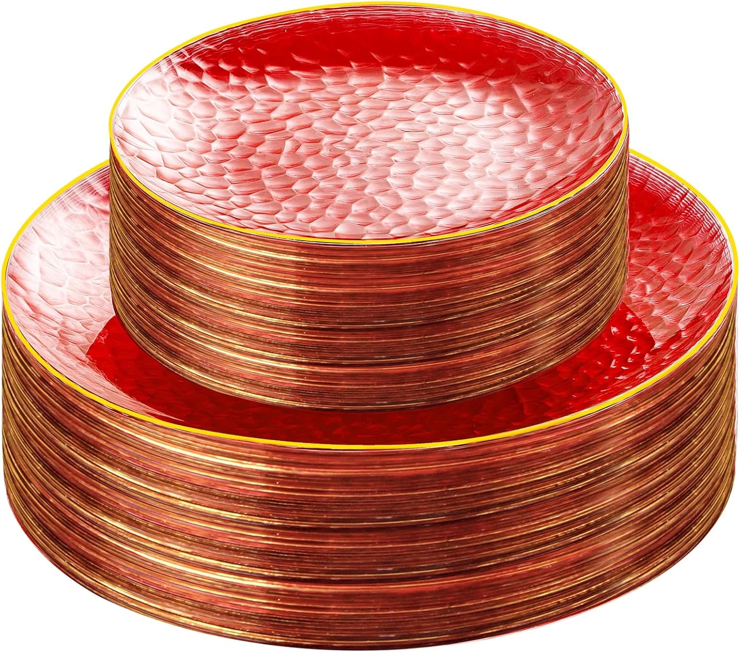 Clear Red Gold Plastic Plates,Disposable Plates With Rim,Heavy-duty Plates,Hammered Party Plates Include 30Clear Dessert-Platos,30Dinner-Platos for Wedding, Party (60 Pieces) — view 11