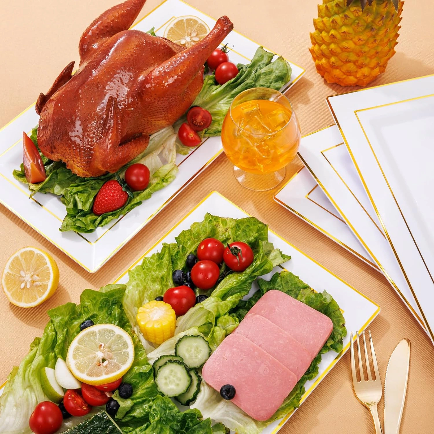 White Gold Plastic Serving Tray — view 16