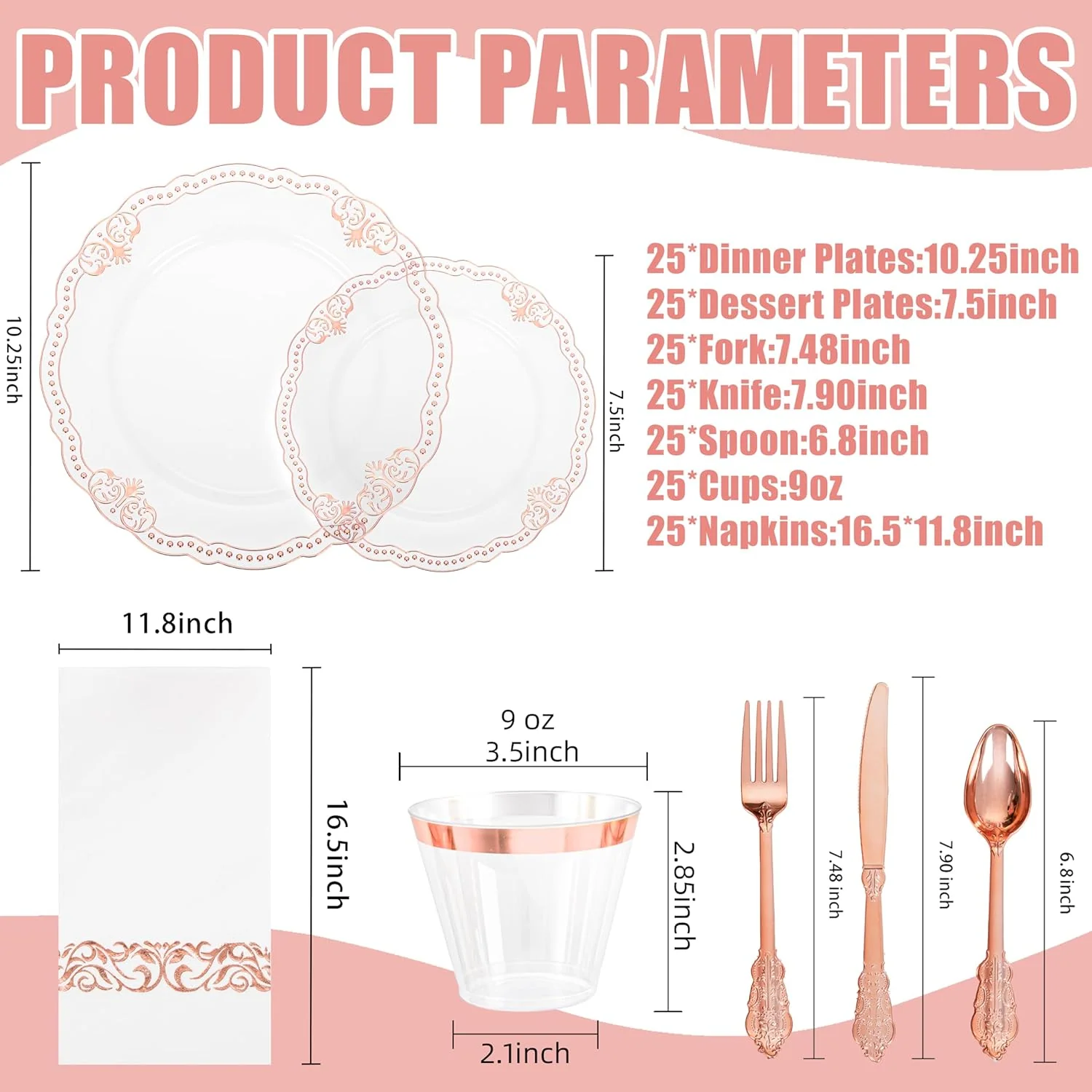 Fancy Clear Rose Gold Dinnerware Set — view 13