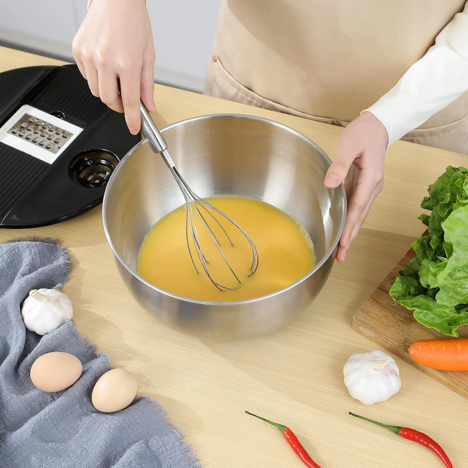 Luxury Black Salad Spinner Stainless Steel Large,Vegetable Washer with 5.3 Qt Bowl,Salad Chopper Bowl,Nesting Bowls with Graters,Large Mixing Bowl Bowls for Kitchen With 5 Grater — view 14